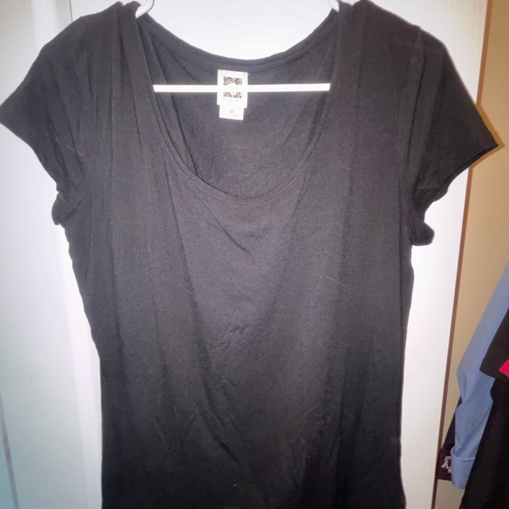 Anne Klein Black Fitted Cap Sleeve Tee